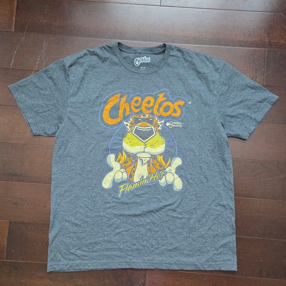 Cheetos Flamin' Hot Chester Cheetah Graphic T-Shirt Gray Sz XL Cartoon Nostalgic